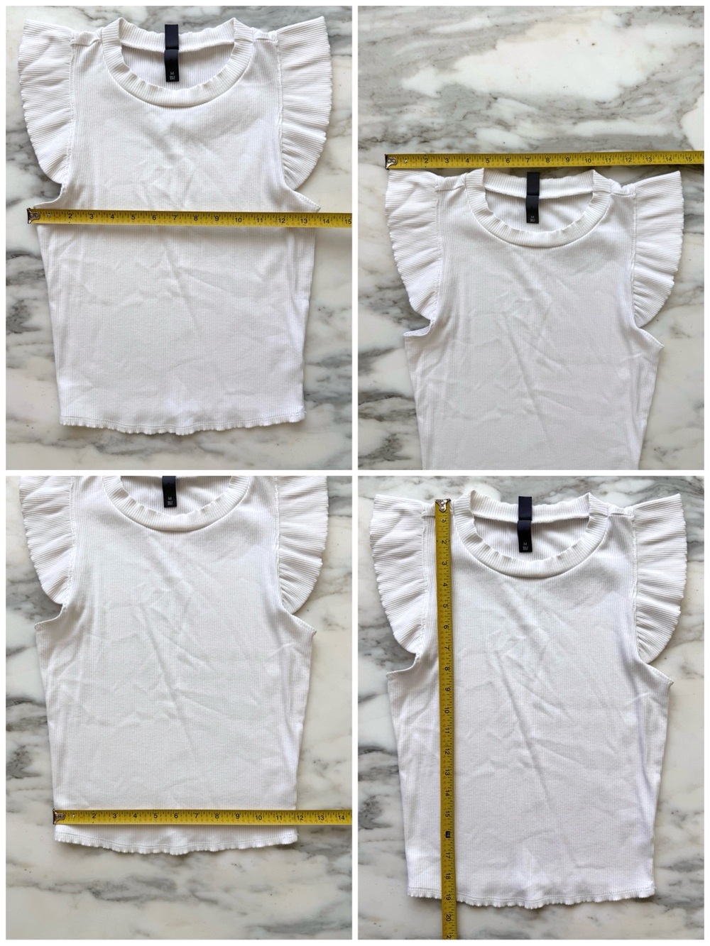 Alya White Ribbed Ruffle Flutter Sleeve Top • Sz M - Picture 5 of 5